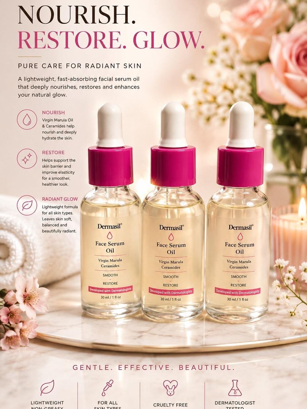 🌱SMOOTH & RESTORE MARULA CERAMIDES FACE SERUM OIL BY DERMASIL 3-PIECES